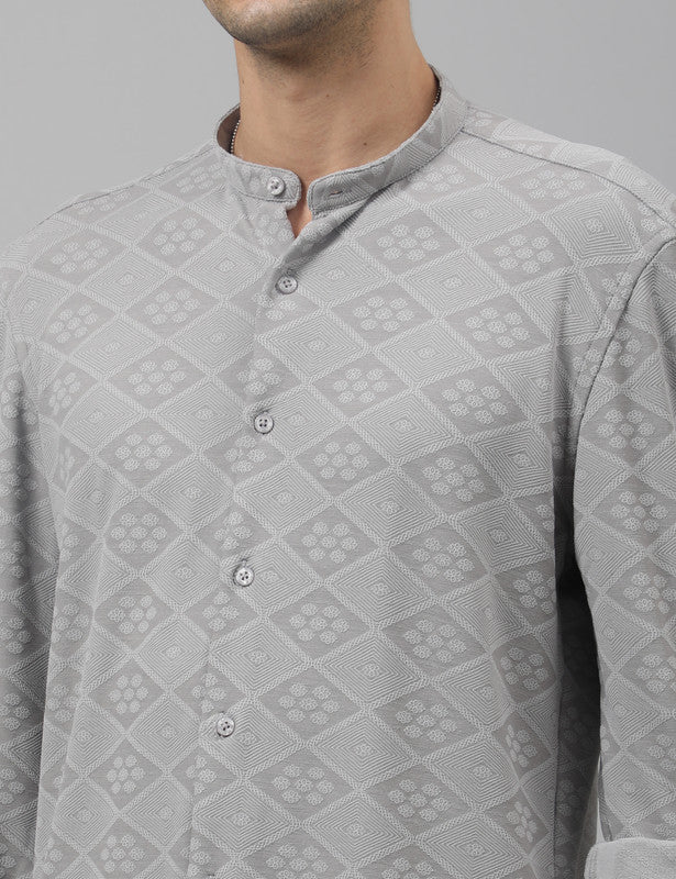 Shop Men's Light Grey Self-Design Mandarin Shirt