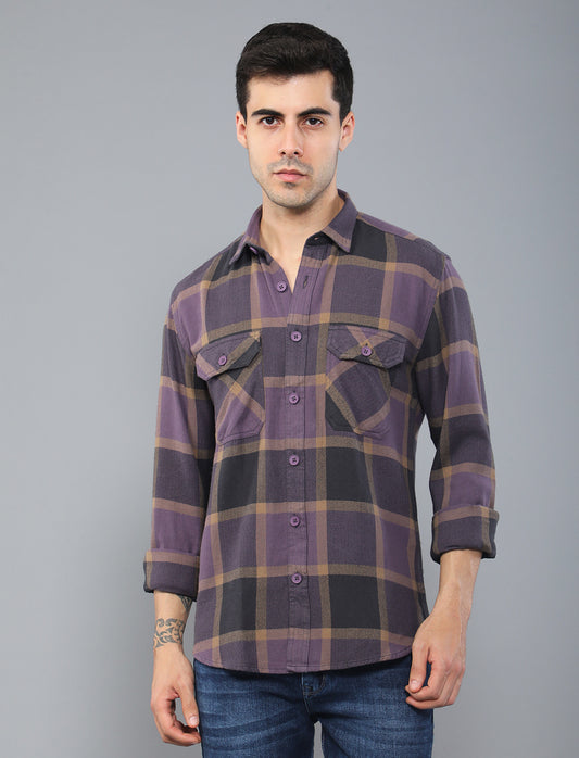 Purple Waved Cotton Shirt With Double Pockets