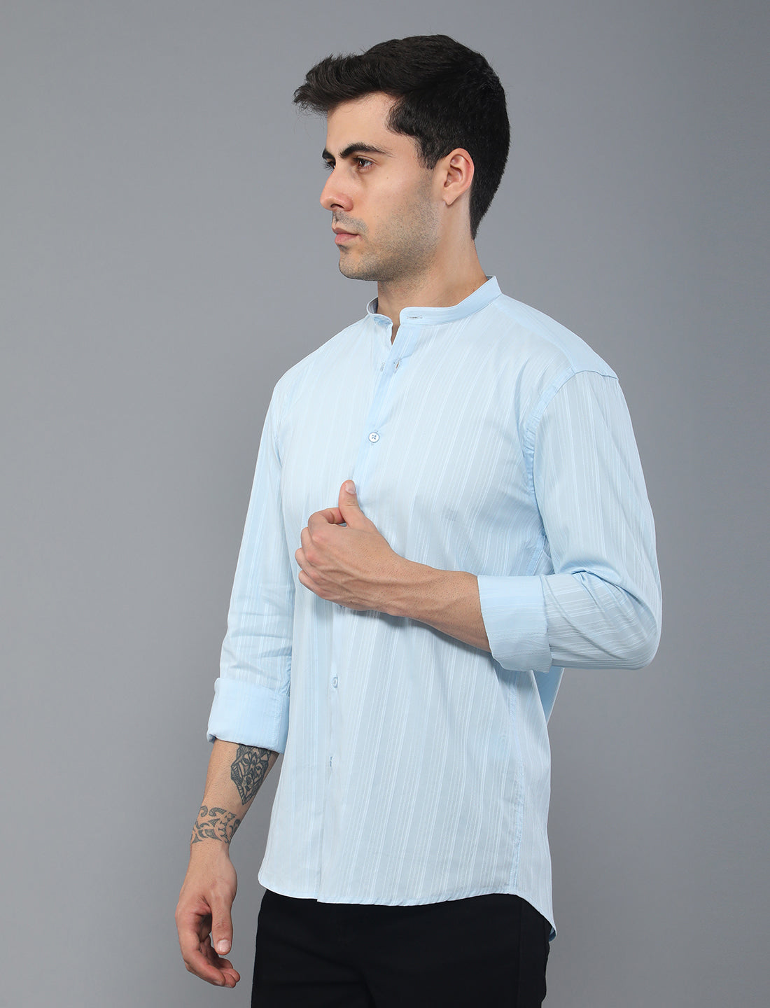 Buy Blue Stripe Poly Cotton Shirt For Men Online Shopping
