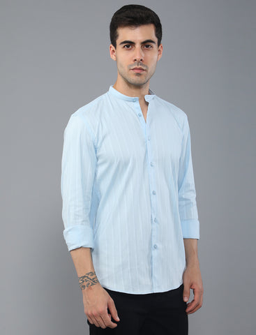 Shop Blue Stripe Poly Cotton Shirt For Men Online 
