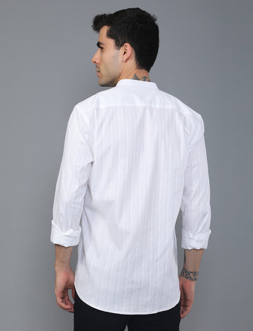 White Stripe Mandarin Collar Shirt For Men Online