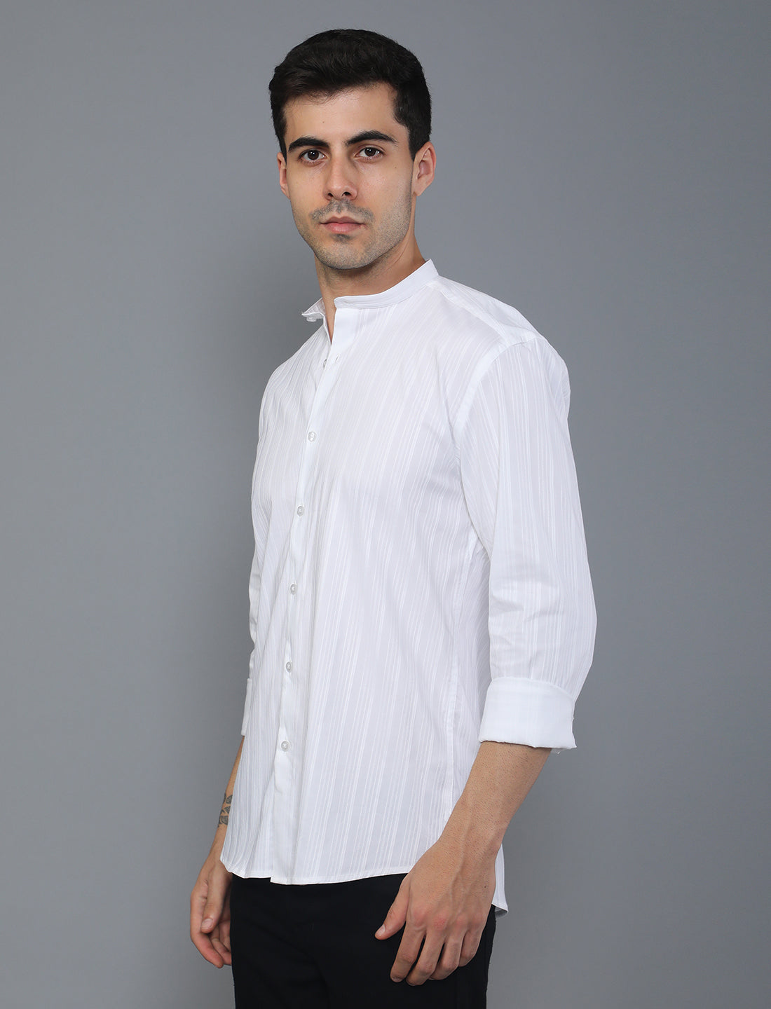 Buy White Stripe Poly Cotton Shirt For Men Online