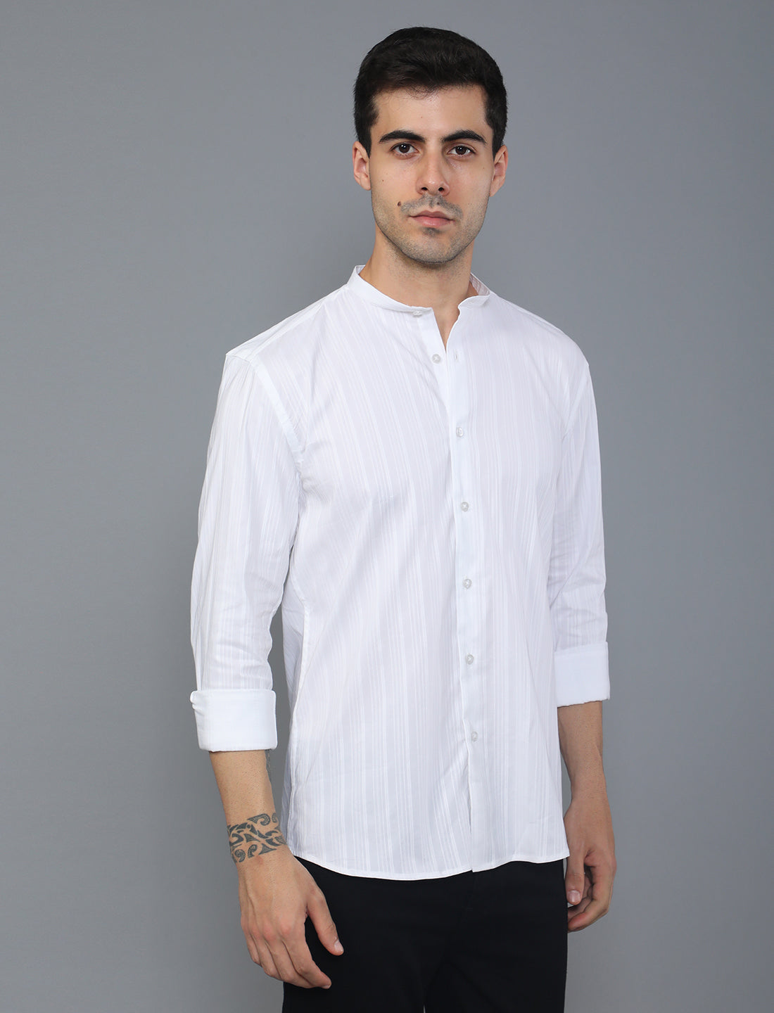 Shop White Stripe Poly Cotton Shirt For Men Online Shopping