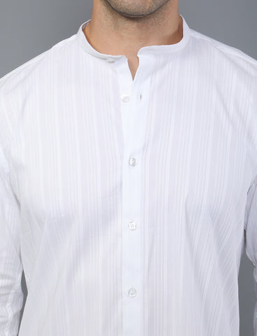 Buy White Stripe Mandarin Collar Shirt For Men Online 
