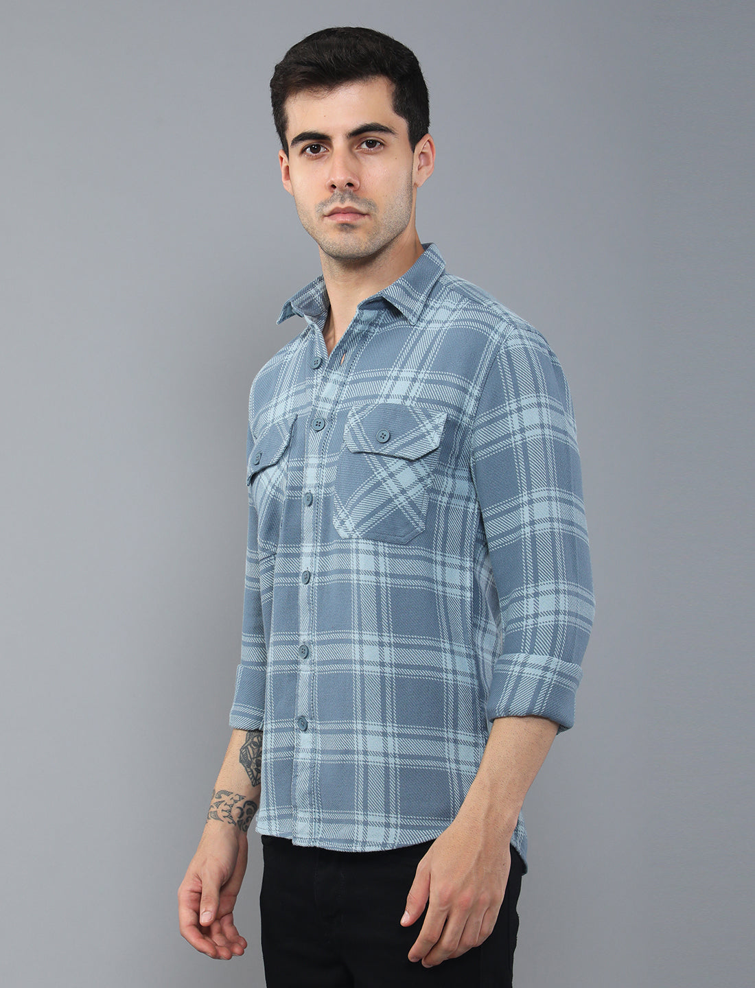 Buy Blue Waved Cotton Men's Shirt Online 