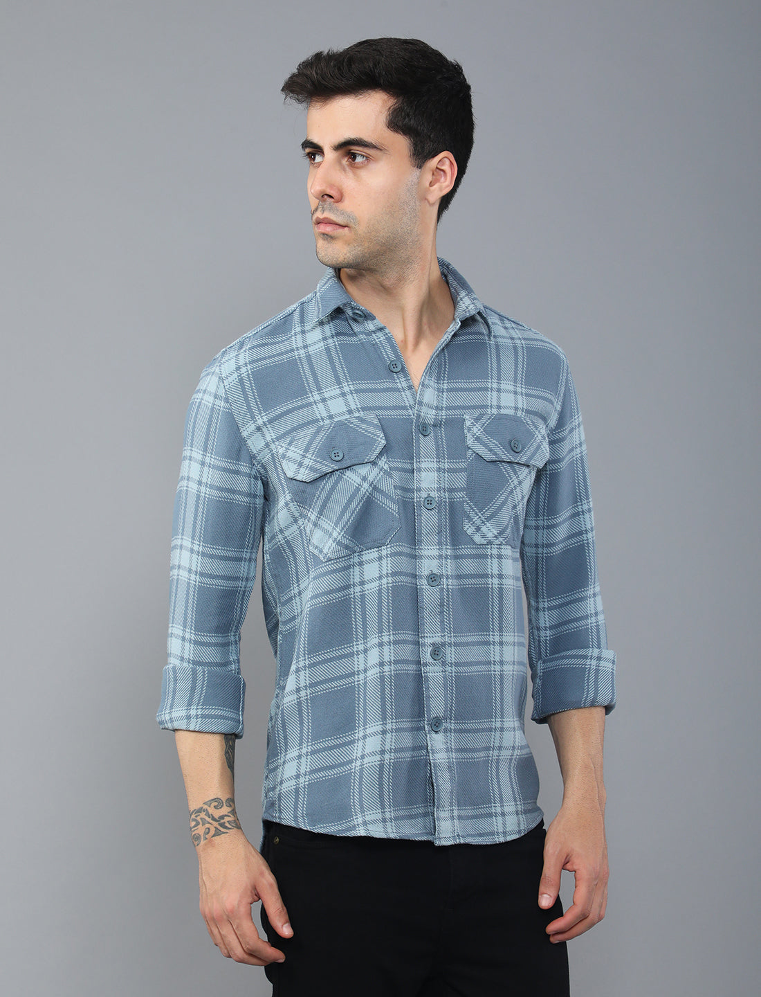 Shop Blue Waved Cotton Men's Shirt Online 