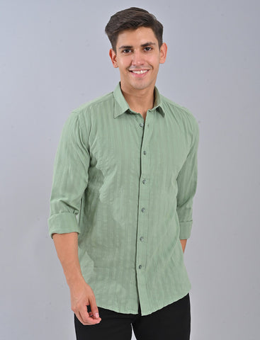 Men's Light Olive Striped Shirt