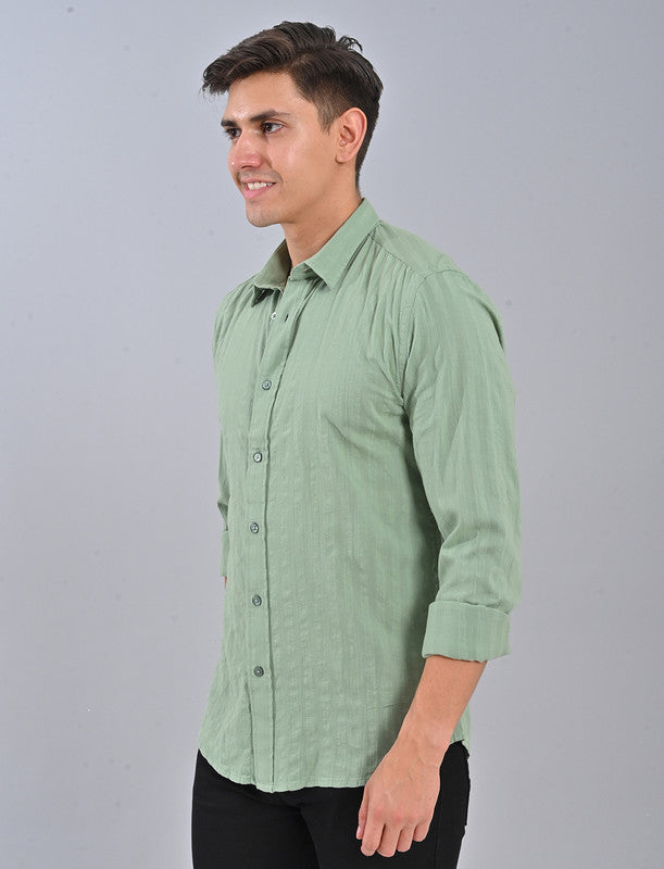 Buy Men's Light Olive Striped Shirt