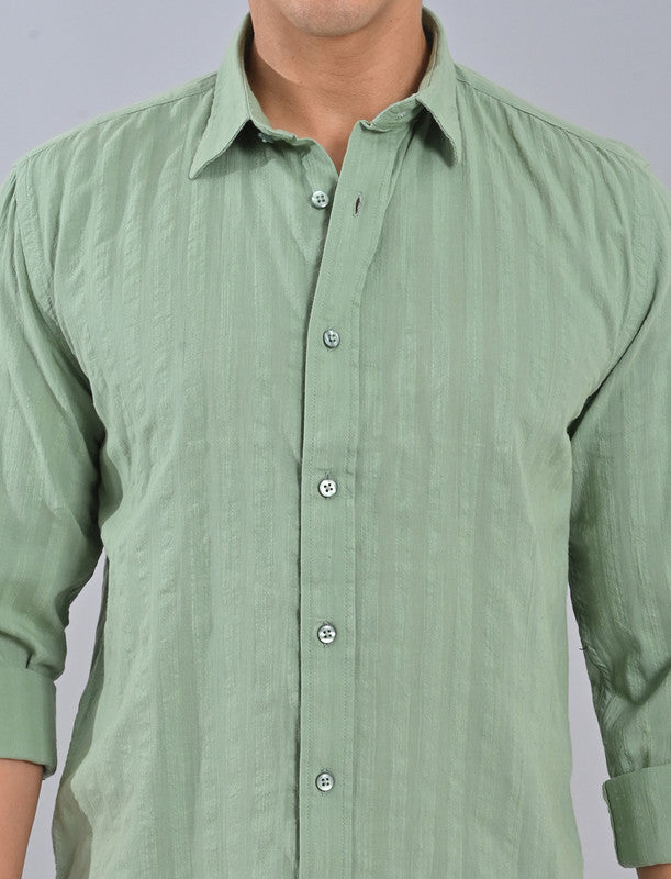 Shop Men's Light Olive Striped Shirt