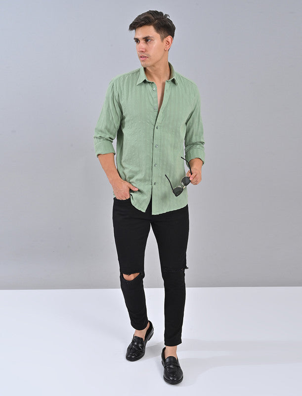 Men's Light Olive Striped Shirt Online