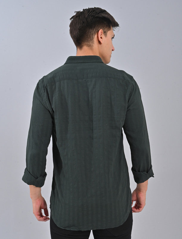 Buy Men's Bottle Green Striped Shirt Online