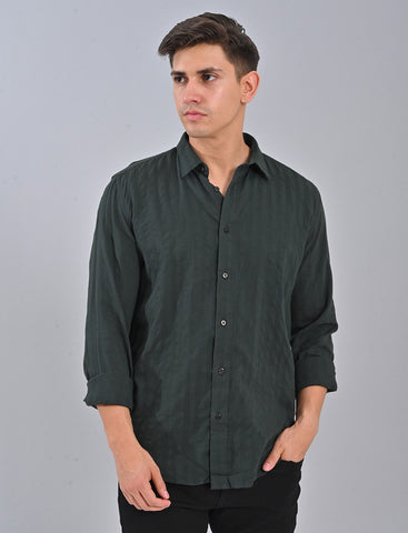 Men's Bottle Green Striped Shirt