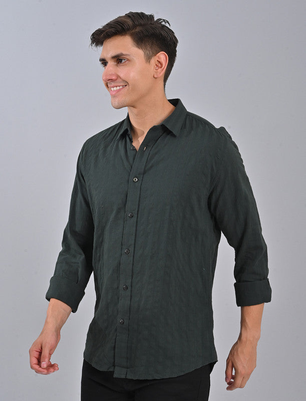 Buy Men's Bottle Green Striped Shirt