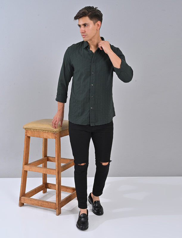 Men's Bottle Green Striped Shirt Online