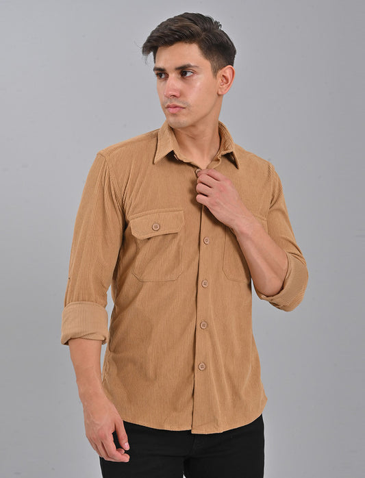Native Bull Biscuit Brown Corduroy Double Pocket Shirt