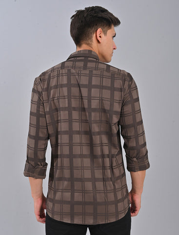 Grey Brown Full Sleeve Checked Men's Shirt