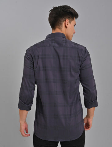 Dark Purple Full Sleeve Checked Men Shirt