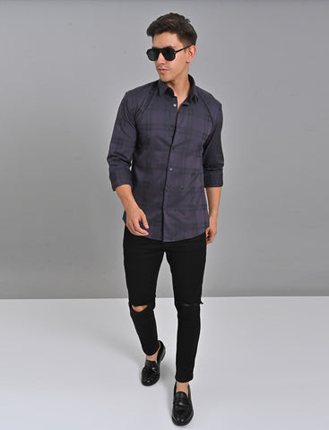 Shop Dark Purple Checked Shirt Online