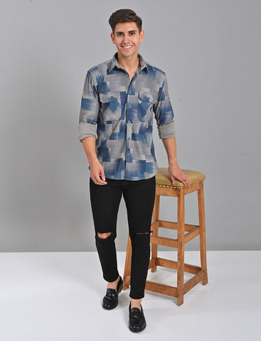 Men's Grey Blue Corduroy Shirt Online