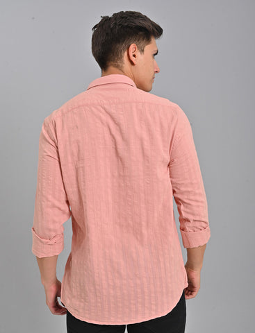 Men's Peach Pink Striped Shirt Online