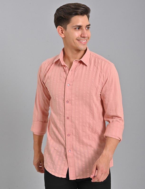 Men's Peach Pink Striped Shirt