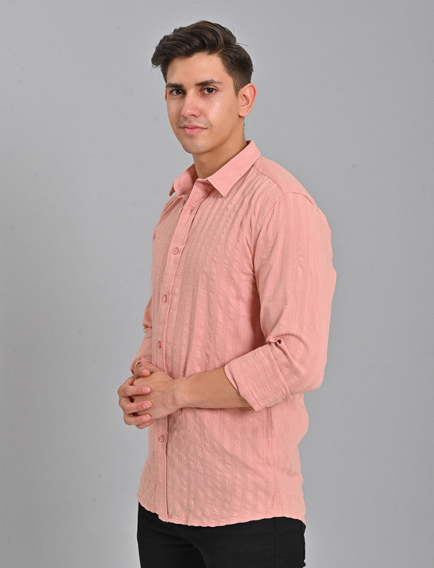 Buy Men's Peach Pink Striped Shirt