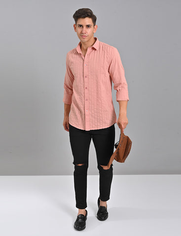 Buy Men's Peach Pink Striped Shirt Online