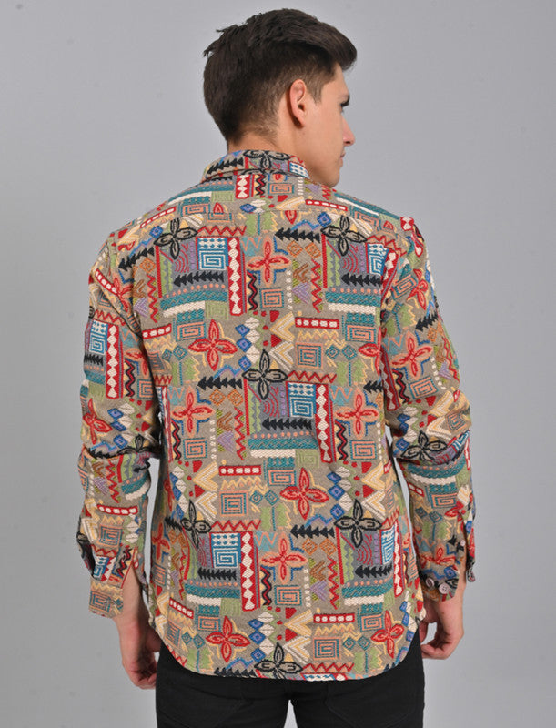 Native Bull Full Sleeve Shacket Men Printed Shirt - 09