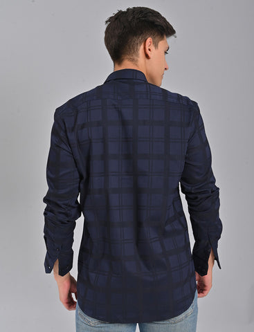 Dark Navy Full Sleeve Checked Men Shirt