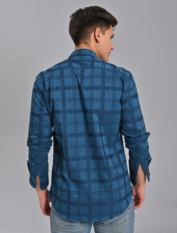 Dark Blue Full Sleeve Checked Men Shirt