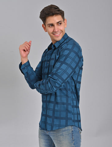 Shop Native Bull Dark Blue Checked Shirt