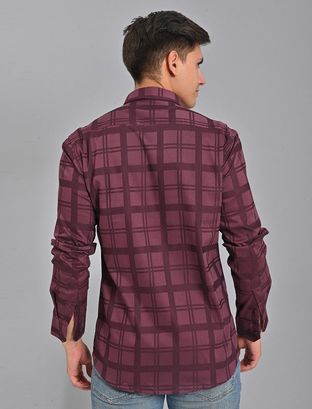 Burgundy Checked Full Sleeve Men's Shirt