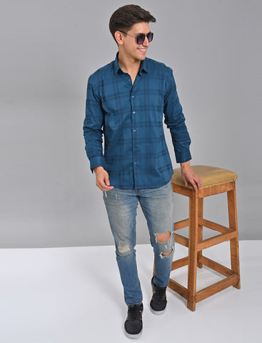 Buy Blue Checked Full Sleeve Shirt