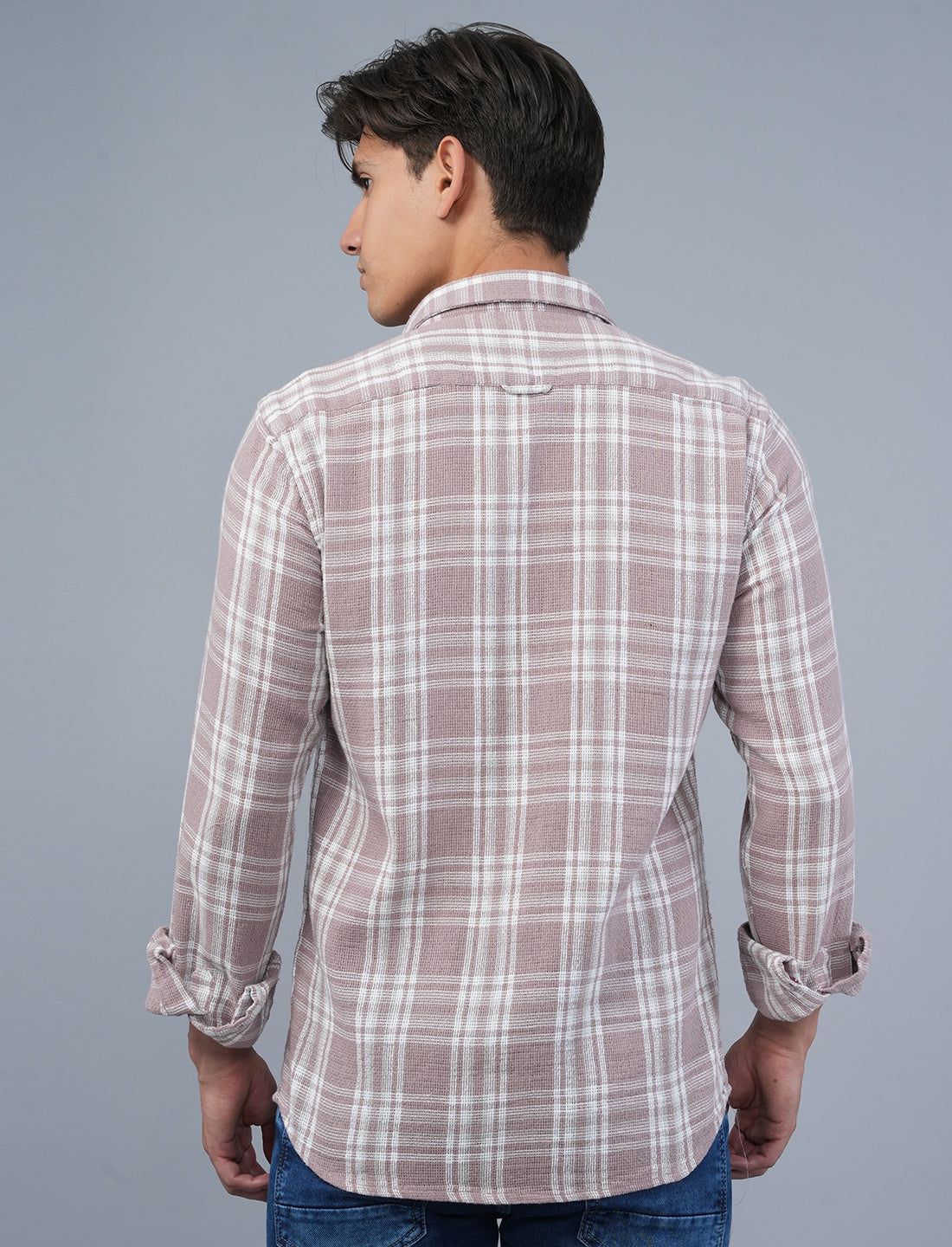  Pale Pink Woven Cotton Checked Shirt For Men Online