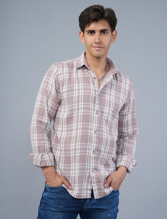 Pale Pink Woven Cotton Checked Shirt