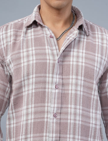 Buy Pale Pink Woven Cotton Checked Men's Shirt Online