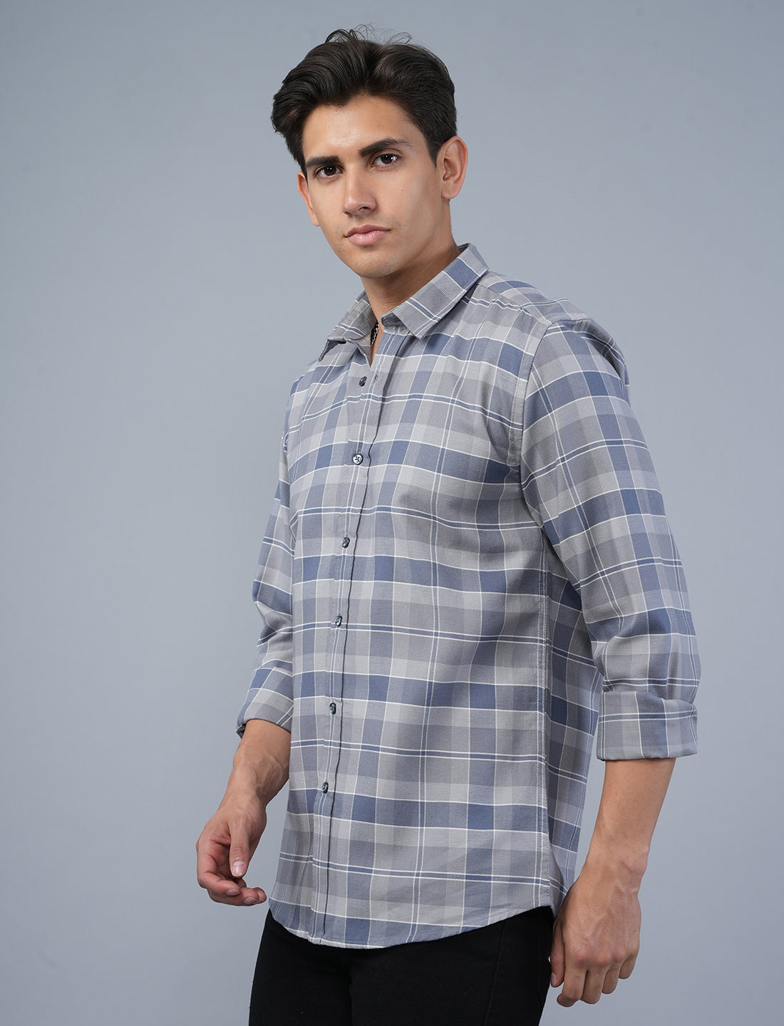 Buy Blue Checked Full Sleeve Shirt For Men Online