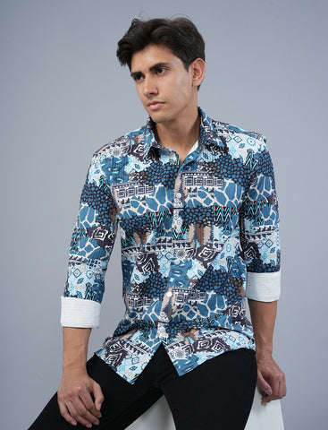 Buy Graphic Sea Blue Printed Shirt For Men Online