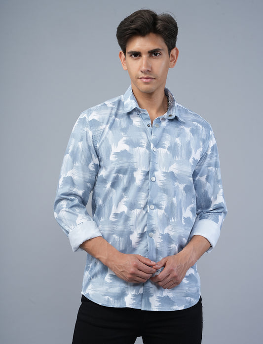 Designer Blue White Printed Shirt