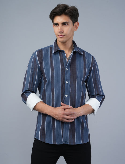 Blue Striped Casual Printed Shirt