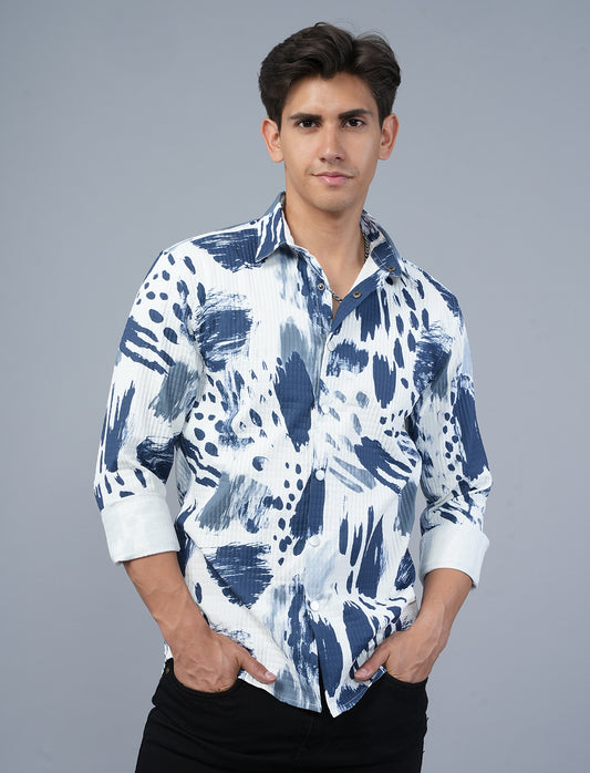 Abstract Blue White Printed Shirt