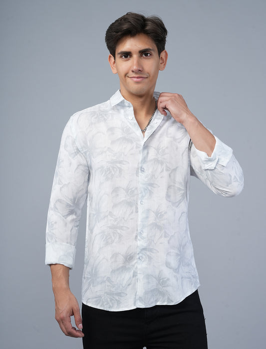 White Printed Semi Casual Shirt