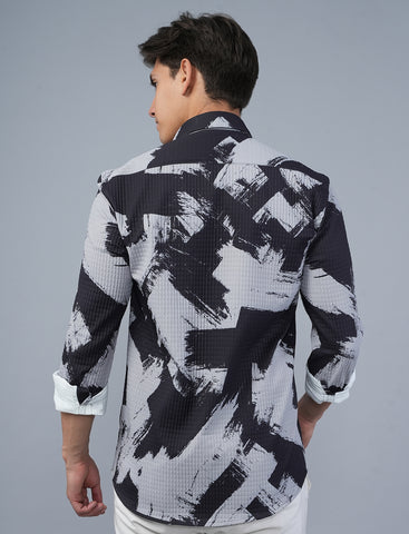 Buy Bold Black Printed Full Sleeve Men's Shirt Online 