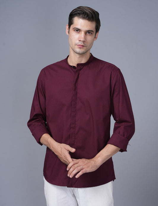 Native Bull Burgundy Mandarin Collar Shirt