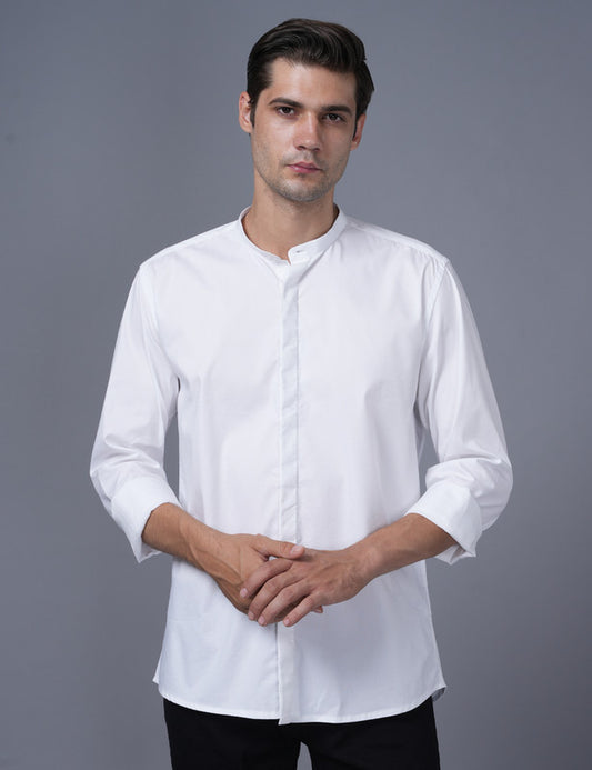 Native Bull White Mandarin Collar Shirt
