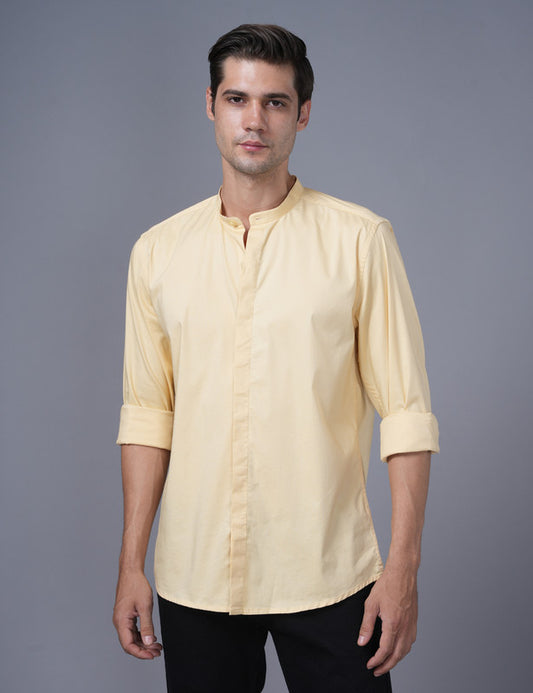 Native Bull Light Yellow Mandarin Collar Shirt