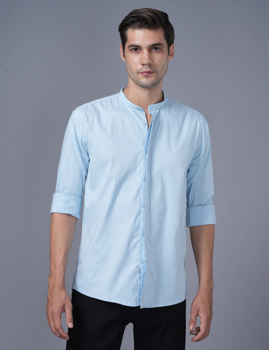 Native Bull Light Blue Mandarin Collar Shirt