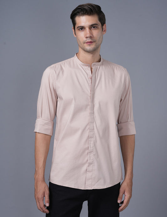 Native Bull Crepe Pink Mandarin Collar Shirt