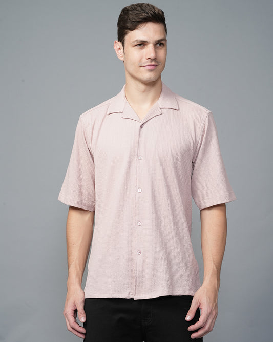 Pink Cuban Collar Solid Shirt