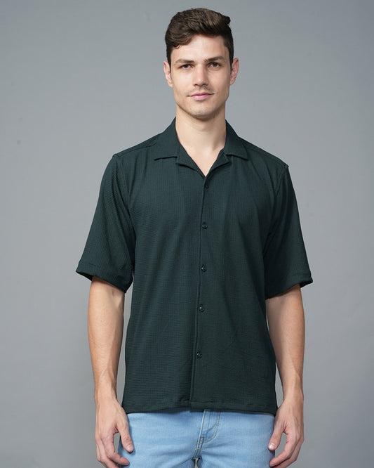 Green Cuban Collar Solid Shirt